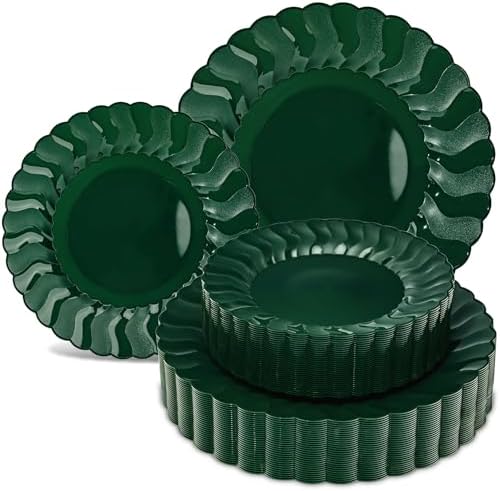 Lullaby 60PCS Green Scalloped Plastic Plates, Disposable Plates for Party by LULLABY