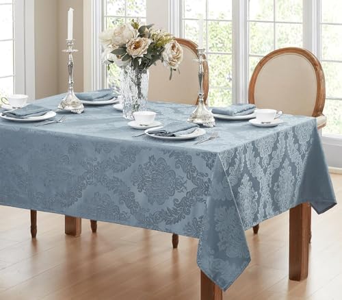 Newbridge Barcelona Damask Fabric Tablecloth, 52 x 70 Inch Rectangle, Blue – No Iron, Soil Resistant Table Cover for Dining, Parties and Holidays - Image 6