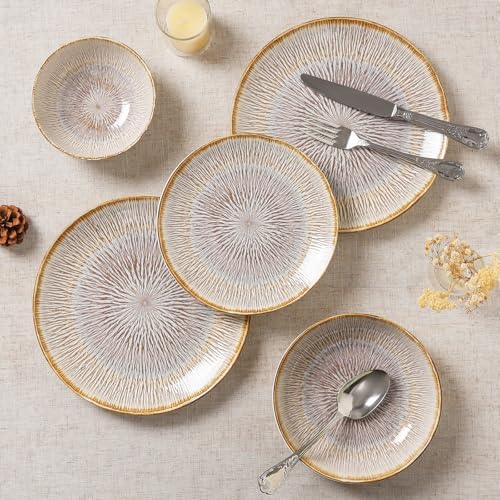 DOMICREVERY Ceramic Dinnerware sets for 4, 16 Pcs Plates and Bowls Sets - Image 2