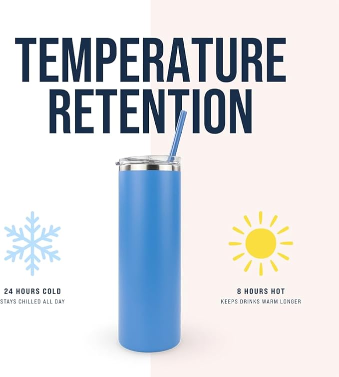 Hogg 20 oz Skinny Case (24 Units) - Steel Blue, Powder Coated Tumblers for Laser Engraving, Engravable Tumblers Bulk, Stainless Steel Cups Bulk, Insulated Cups with Lids and Straws