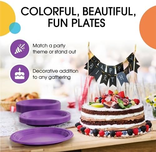 Exquisite Party Solids Sturdy Purple Plastic Plates 7" Cake Plates 50 Pcs - Image 5