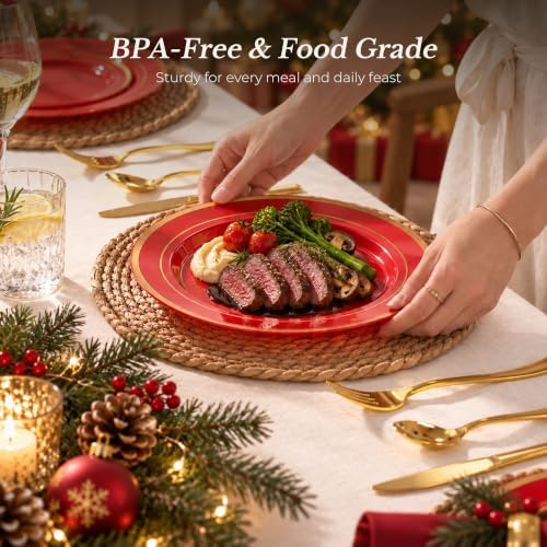 BESTVIP 100PCS Red with Gold Plastic Plate - Image 4