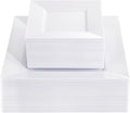 Liacere 100PCS White Square Plastic Plates - 50PCS Heavy Duty 9.5inch Dinner Plates and 50PCS 6inch Dessert Plates - Durable Fancy White Disposable Plates for Party & Wedding