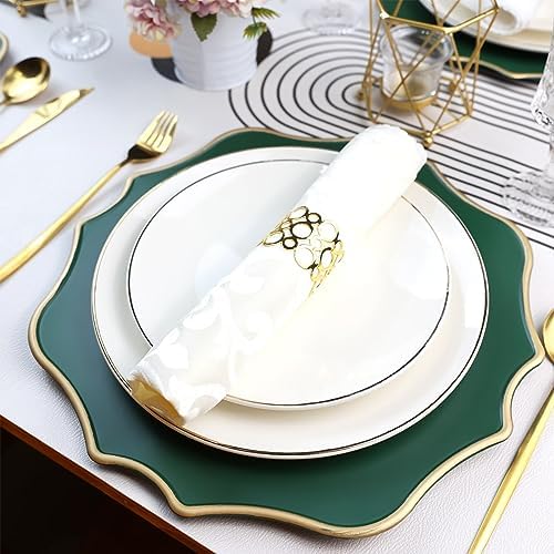 Green Chargers for Dinner Plates, 13 Inch Scalloped Plastic Decorative Table Charger Service Plates Set of 6 for Wedding, Holiday, Thanksgivng, Christmas - Image 4
