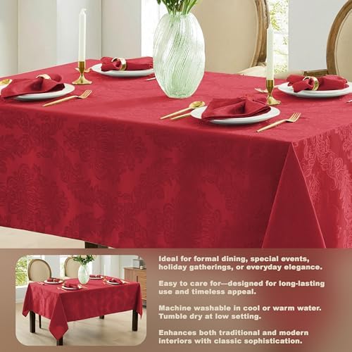 Newbridge Barcelona Damask Fabric Tablecloth, 60 x 120 Inch Rectangle, Red – No Iron, Soil Resistant Table Cover for Dining, Parties and Holidays - Image 4