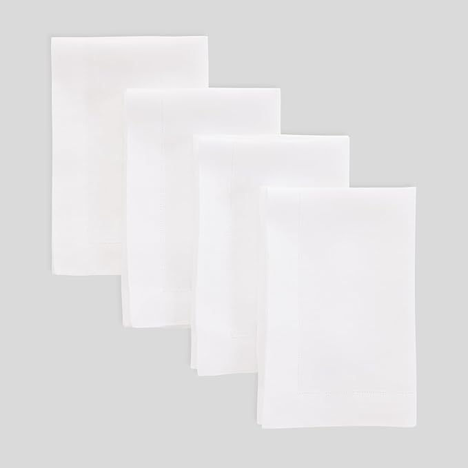 Solino Home White Linen Napkins Set of 4-100% Pure Linen Cloth Washable Dinner Napkins 20 x 20 Inch for Winter, Valentines, Spring, Easter - Fete