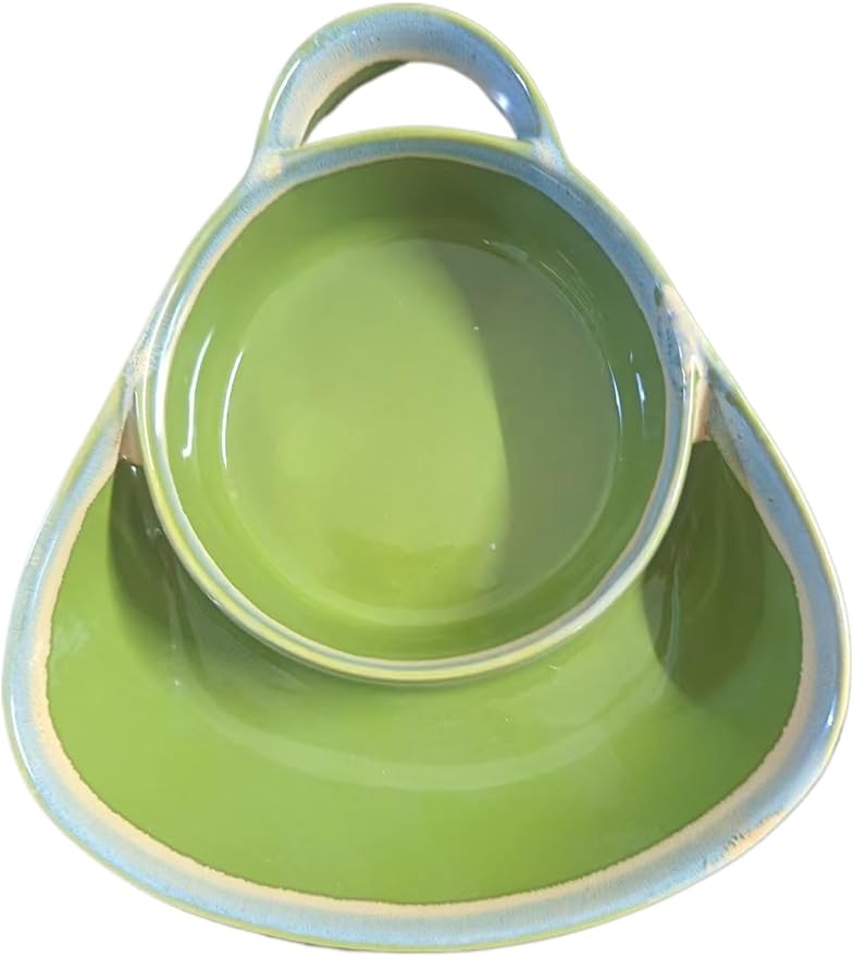 Soup and Side Bowl Plate Ceramic, Chip and Dip Divided Bowls, Anti-Soggy Cereal Bowl Bread Dipping Bowls Plates for Salad Breakfast, and Sandwich Ideal for Home and Restaurant (lime)