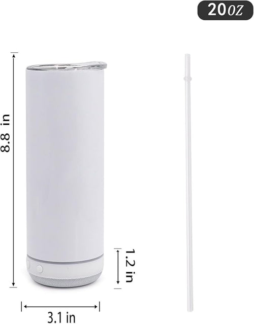 20oz white Music Speaker Sublimation Blank Tumbler,1 Pack Straight with Straw and Lid,Speaker Tumbler Cup with Detachable for Valentine's,Father's Day,Mother's Day,Birthday Gift
