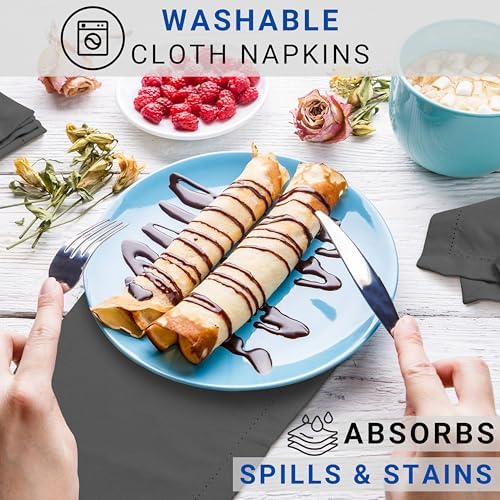 TWINY threads 12 Piece 100% Cotton Cloth Napkins, 18"x18", Reusable, Grey - Image 6