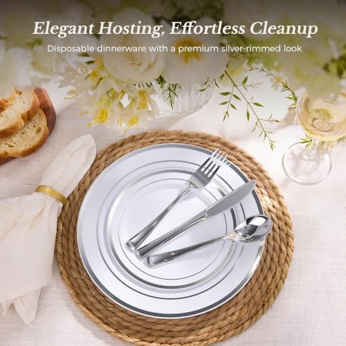 Goodluck 250 PCS Silver Rim Plastic Plates and Cutlery Set for 50 Guests - Image 2