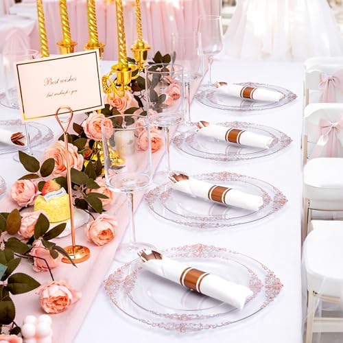 400PCS Pre Rolled Rose Gold Plastic Silverware Heavy Duty for Party - Image 5