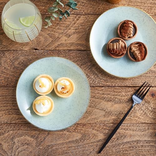 PLASTICPRO 128 Pack Elegant Disposable Plastic Plates Combo Set Bulk Pack Includes 64 Dinner Plates and 64 Salad Plates Heavy Duty Fancy Party Plates Green Granite Plates with Gold rim - Image 3