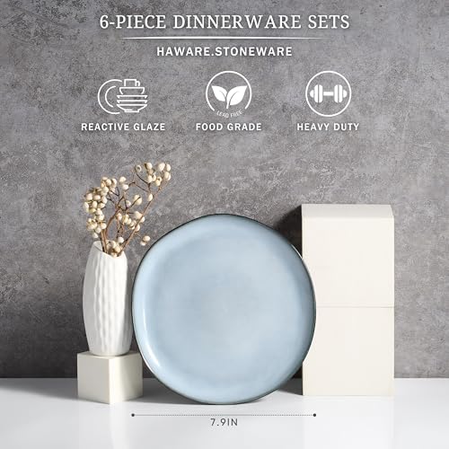 HaWare Stoneware Salad Plates Set of 6, 7.9” Heavy Duty Ceramic Plates, Reactive Glaze Dinnerware for Home Restaurant, Chip and Scratch Resistant, Microwave and Dishwasher Safe, Reactive Foggy Blue - Image 2