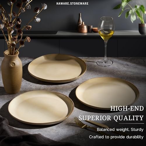 HaWare Stoneware Dinner Plates Set of 6, 10" Heavy Duty Ceramic Plates, Reactive Glaze Dinnerware for Home Restaurant, Chip and Scratch Resistant, Microwave and Dishwasher Safe, Reactive Sandy Khaki - Image 5