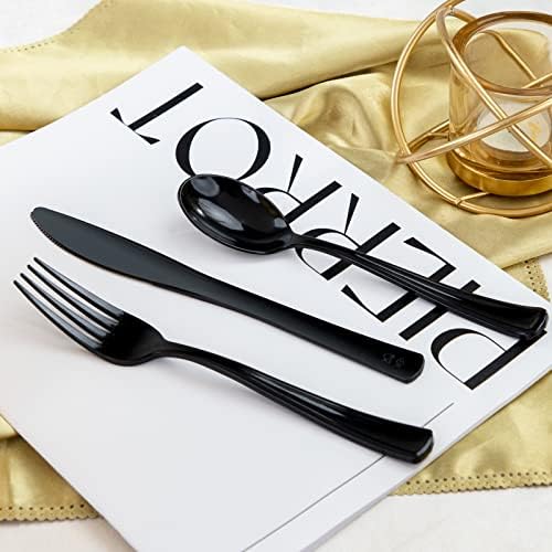Liacere 150PCS Graduation Plastic Plates - Disposable Black and Gold, Graduation Party include 50Plates 25Knives 25Forks 25Spoons 25Cups - Image 5