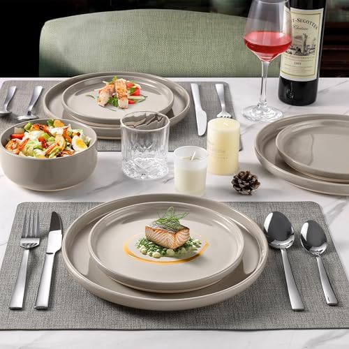 LIANYU Dinnerware Dishes Sets for 2, 6-Piece Stoneware Dinner Set, Ceramic Dining Bowls and Plates Crafted at 2400℉, Scratch Resistant, Microwave & Dishwasher Safe, Milky Brown - Image 4