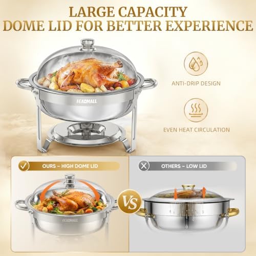HEADMALL Chafing Dishes for Buffet 4 Pack, 6QT Gold Food Warmers for Parties Buffet Servers, Warming Trays for Wedding, Birthday Party or Holiday Celebration (4, Silver) - Image 5