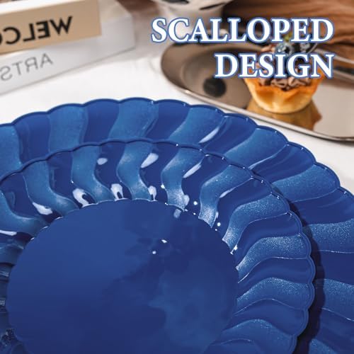 Lullaby 60PCS Navy Blue Scalloped Plastic Plate, Disposable Plate for Party - Image 3
