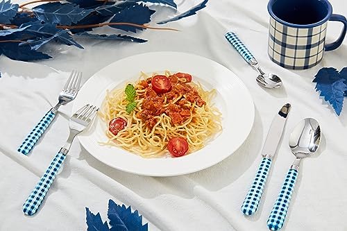 ANNOVA Silverware Set Stainless Steel Colorful Tableware Kitchen Flatware Set Utensils, Includes Dinner Knives, Forks, Spoons, Salad Forks & Dessert Spoons (Dark Blue/Checkered, 20 Pieces) - Image 3