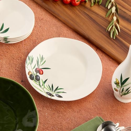 Olivia 9-Inch Stoneware Salad Plates, Set of 4 - Exquisite Olive Branch Motif with Vibrant Mediterranean Design, Perfect for Salads, Desserts, Appetizers - Image 3