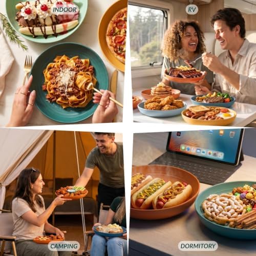 Homienly Unbreakable Deep Plates Set of 12 Wheat Straw Large Plates 10 Inch Microwave Safe Salad Plates Set for Bread & Butter, Burgers Plastic Plates Alternative for Picnic, Party (Vibrant Colors) - Image 7