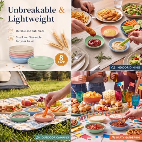 Dipping Bowls 4 Inch, Unbreakable Wheat Straw Cups - Colorful - Image 6