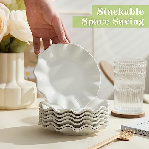18 Pieces 6 Inch Porcelain Dessert Plates, Wavy Rim, White - Image 6