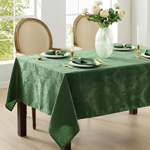 Newbridge Barcelona Damask Fabric Tablecloth, 60 x 120 Inch Rectangle, Hunter Green – No Iron, Soil Resistant Table Cover for Dining, Parties and Holidays - Image 6