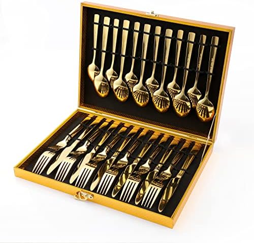 Gold Silverware Set, OGORI 30-Piece Gold Forged Stainless Steel Flatware Set with Square Handle, Service of 6 by OGORI