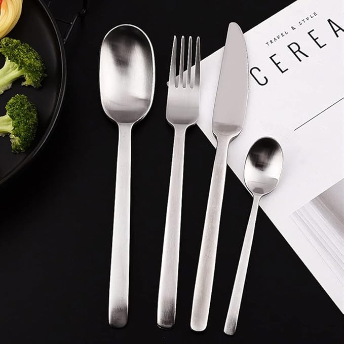 Matte Silverware Set for 14 Stainless Steel Flatware Set Light Luxury Vintage Style 56 Piece Cutlery Tableware Utensils Set Include Knives Forks and Spoons for Home Kitchen Restaurant Christmas