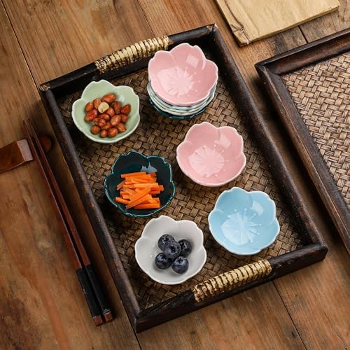 WHJY Dark Green Cherry Blossom Dish Set, Cute Pink Ceramic Plates, Sauce/Seasoning Dish, Sushi Dishes, Soy Dipping Bowl, Dessert, Appetizer Plates, Serving Dish for Kitchen Home – Set of 5 - Image 7