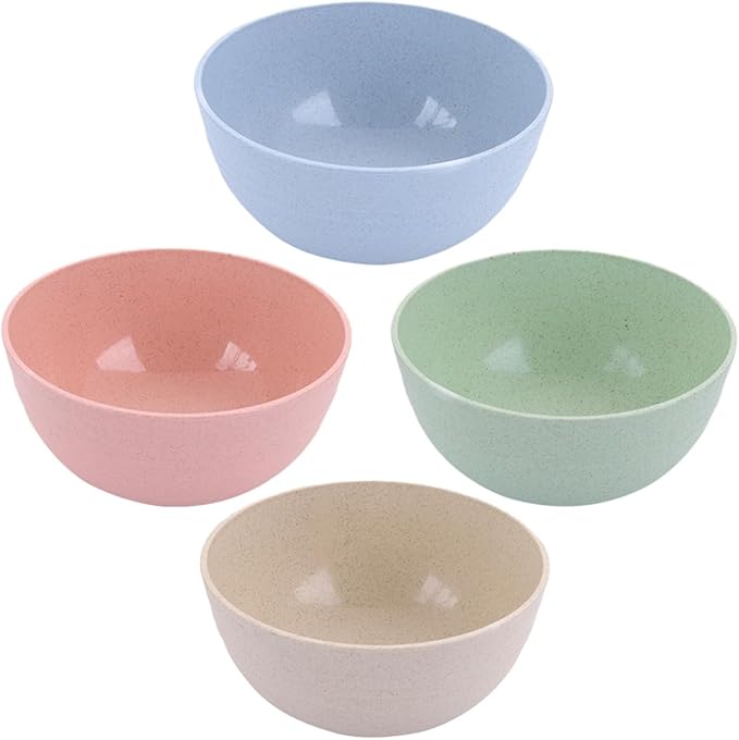 4 Pcs Large Capacity Wheat Straw Salad Mixing Bowls Food Serving Bowls for Fruit Noodles and Salads Lightweight Smooth Finish Heat-resistant and Easy to Clean Random Color