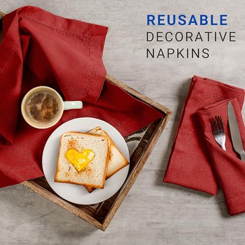 TWINY threads Set of 12 100% Cotton Cloth Napkins, 18"x18", Reusable, Red - Image 2
