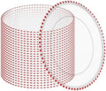 24 Pack Clear Charger Plates 13 Inch Acrylic Round Dinner Chargers with Red Beaded Rim, Plastic Round Decorative Plates for Kitchen Wedding Party Home and Tabletop Decoration by Tomeurperf