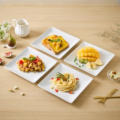 Square Appetizer Plates Set of 4, 8" Porcelain Dessert Plate - Image 3
