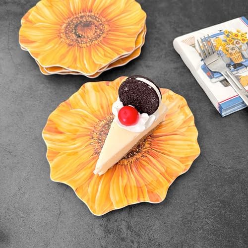 UP Sunflower Melamine Dessert Plates, Floral-Shaped Small Serving Plates, for Appetizer, Snacks, and Side Dishes, Yellow, 7.5 x 7 Inch, Set of 4 - Image 4