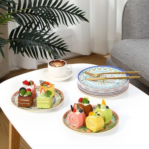 12 Pcs 8 Inch Bohemian Plastic Serving Plates, Colorful - Image 6
