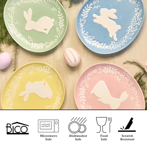 Bico Pastel Color Bunny Stoneware Salad Plates Set, Microwave & Dishwasher Safe, for Easter, Spring - Image 3