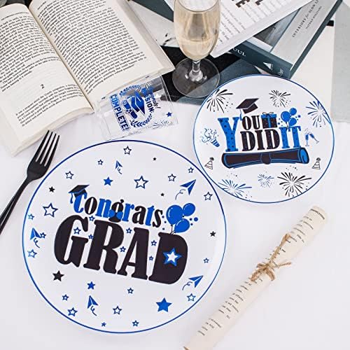 Liacere 150PCS Graduation Plastic Plates - Black and Blue Plastic Plates, Party Plates include 50Plates 25Knives 25Forks 25Spoons 25Cups for Graduation Party - Image 5