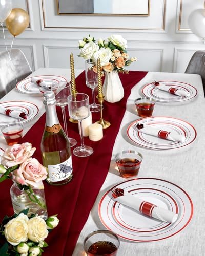 Goodluck 350 Piece Red Plastic Dinnerware Set for 50 Guests - Image 6