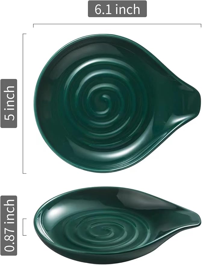 LAUCHUH Spoon Rest for Stove Top, 5 inch Ceramic Cooking Spoon Holder for Kitchen Countertop, Large Utensil Rest for Spatula, Ladle, Spoons or Tongs, Framhouse Decor, Green