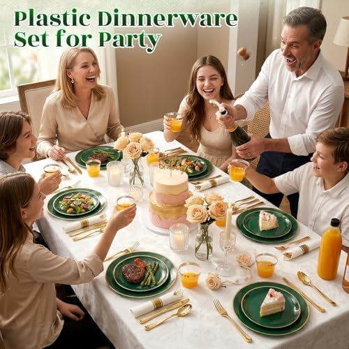 Green Gold Dinnerware Set Disposable Plates for 175PCS 25 Guests - Image 4