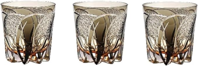 Hand-Cut Crystal Whiskey Glass, 320ml Edo Style, Ideal for Cocktails, Vodka, and Beer - Unique Drinking Glasses (Style 1,Set of 3)