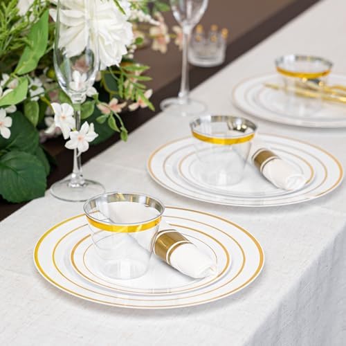 N9R 350PCS White and Gold Plastic Plates, Disposable Dinnerware Set - Image 6