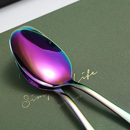 Rainbow Dinner Spoons, Kyraton 6 Pieces 7.5" Stainless Steel Table Spoon With Titanium Colorful Plating, Rainbow Soup Spoons, Dessert Spoons Sliverware Dishwasher Safe Set of 6 - Image 5