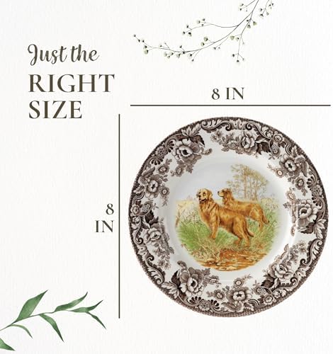 Spode Woodland Hunting Dogs Golden Retriever Salad Plate - 8" Fine Earthenware with British Flowers Border, Microwave, Dishwasher & Warm Oven Safe - Rustic Dog-Themed Tableware - Made in England - Image 7