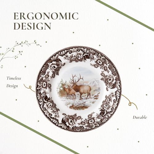 Spode Woodland Elk Salad Plate - American Wildlife Design, British Flowers Border for Rustic Dining, 8 Inch Fine Earthenware - Oven, Microwave, Freezer & Dishwasher Safe, Made in England - Image 6