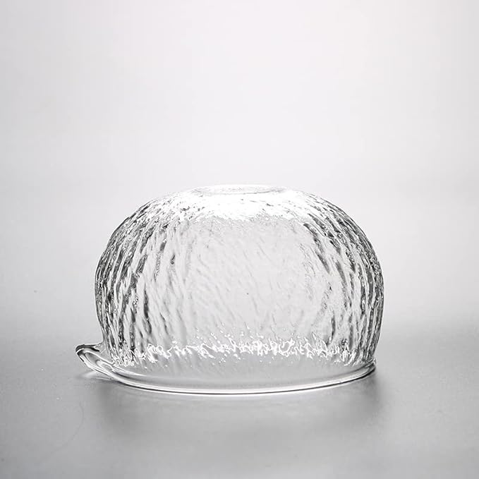 Handmade Japanese Style Matcha Green Tea Ceremony Bowl, Textured Glass, 13.5 oz, With Pouring Spout (Glass+Bamboo)