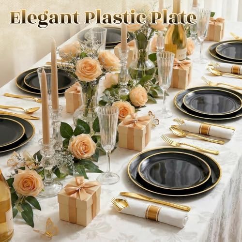 Black Gold Dinnerware Set Disposable Plates for 175PCS 25 Guests - Image 4