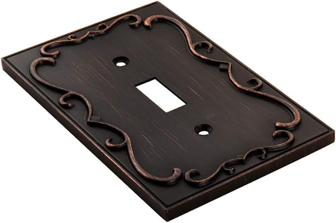 French Cabriole Decorative Wall Plate Switch Plate Outlet Cover (Single Toggle, 2 Pack, Aged Bronze)